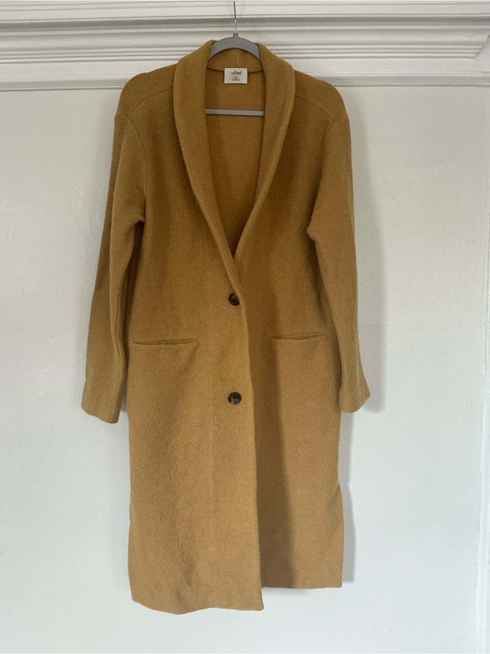 Wilfred by Aritzia Camel Wool Shawl Collar Coat Long Coat Medium
